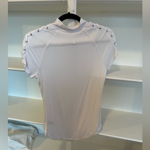 Free People White Lace Up High Neck Top T-shirt- L - Picture 2 of 4